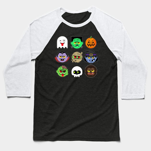 MONSTER FACES Halloween Emoji Shirt Skeleton Dracula Costume Baseball T-Shirt by vo_maria